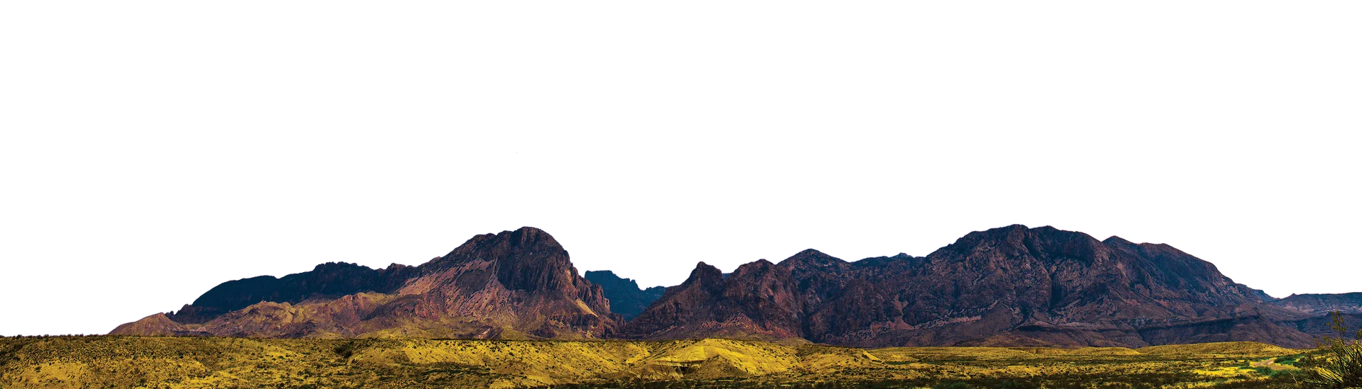 beautiful red mountains with green foliage foreground and blue sky background